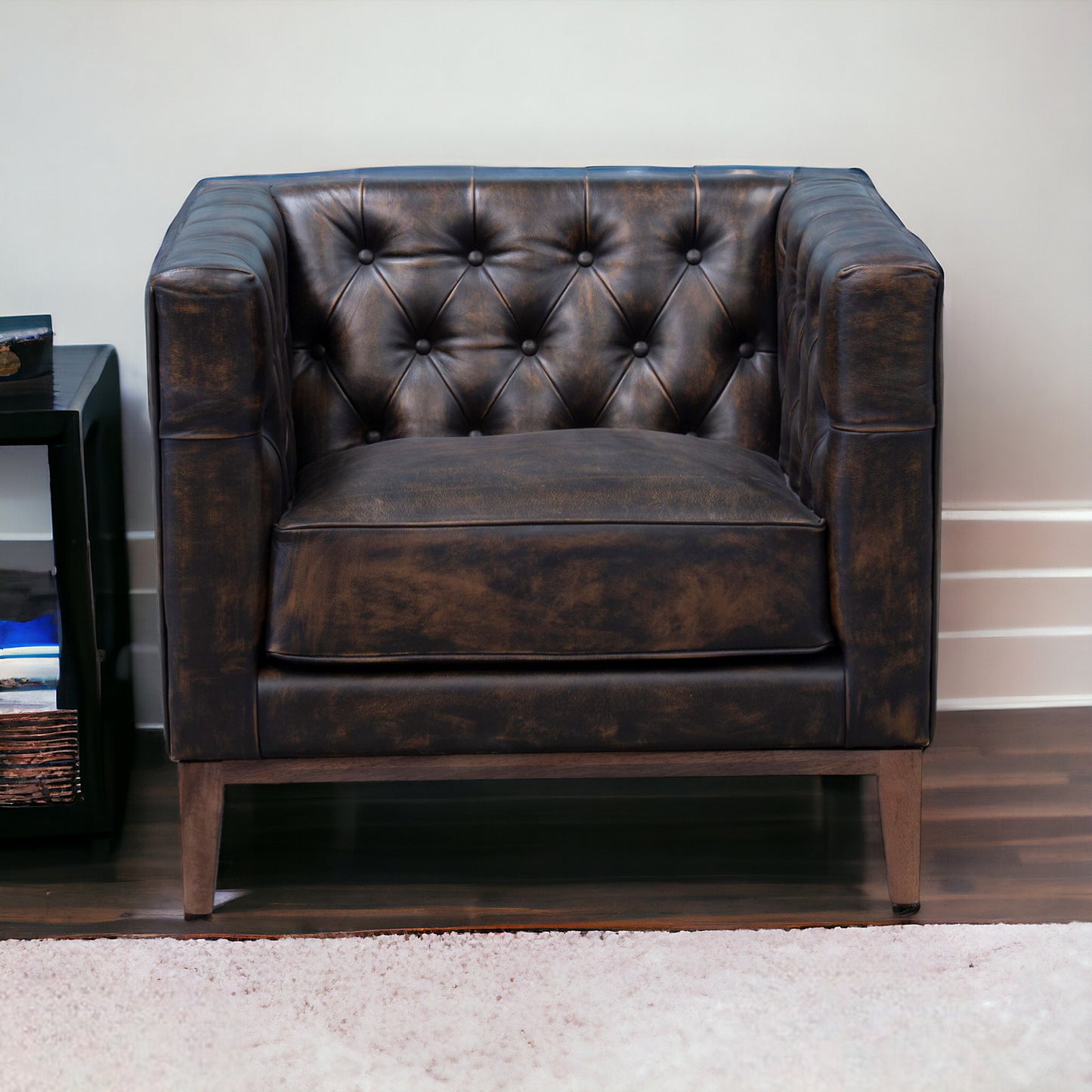 Brown/Black Antiqued Top Grain Leather Club Chair