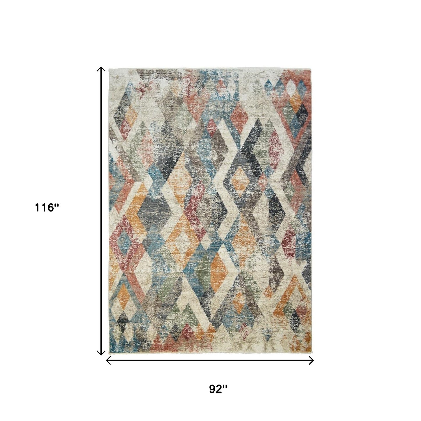 8 x 10 Beige Blue & Gray Geometric Distressed Rug With Fringe