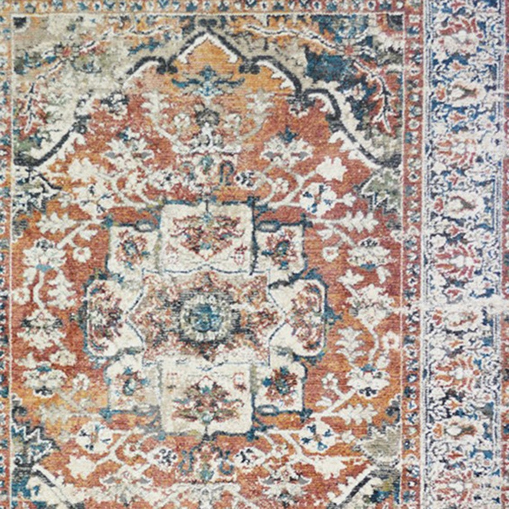 8 x 10 Rust Oriental Distressed Rug With Fringe
