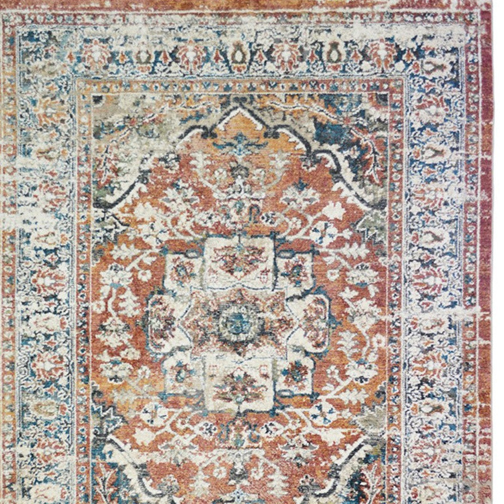 8 x 10 Rust Oriental Distressed Rug With Fringe