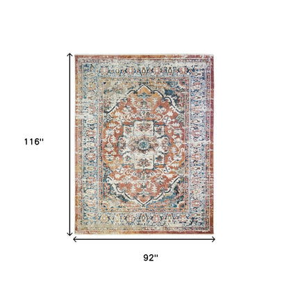 8 x 10 Rust Oriental Distressed Rug With Fringe