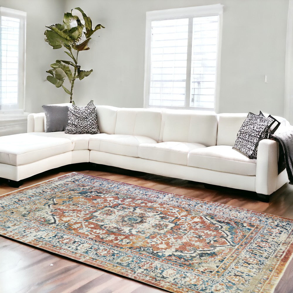 8 x 10 Rust Oriental Distressed Rug With Fringe