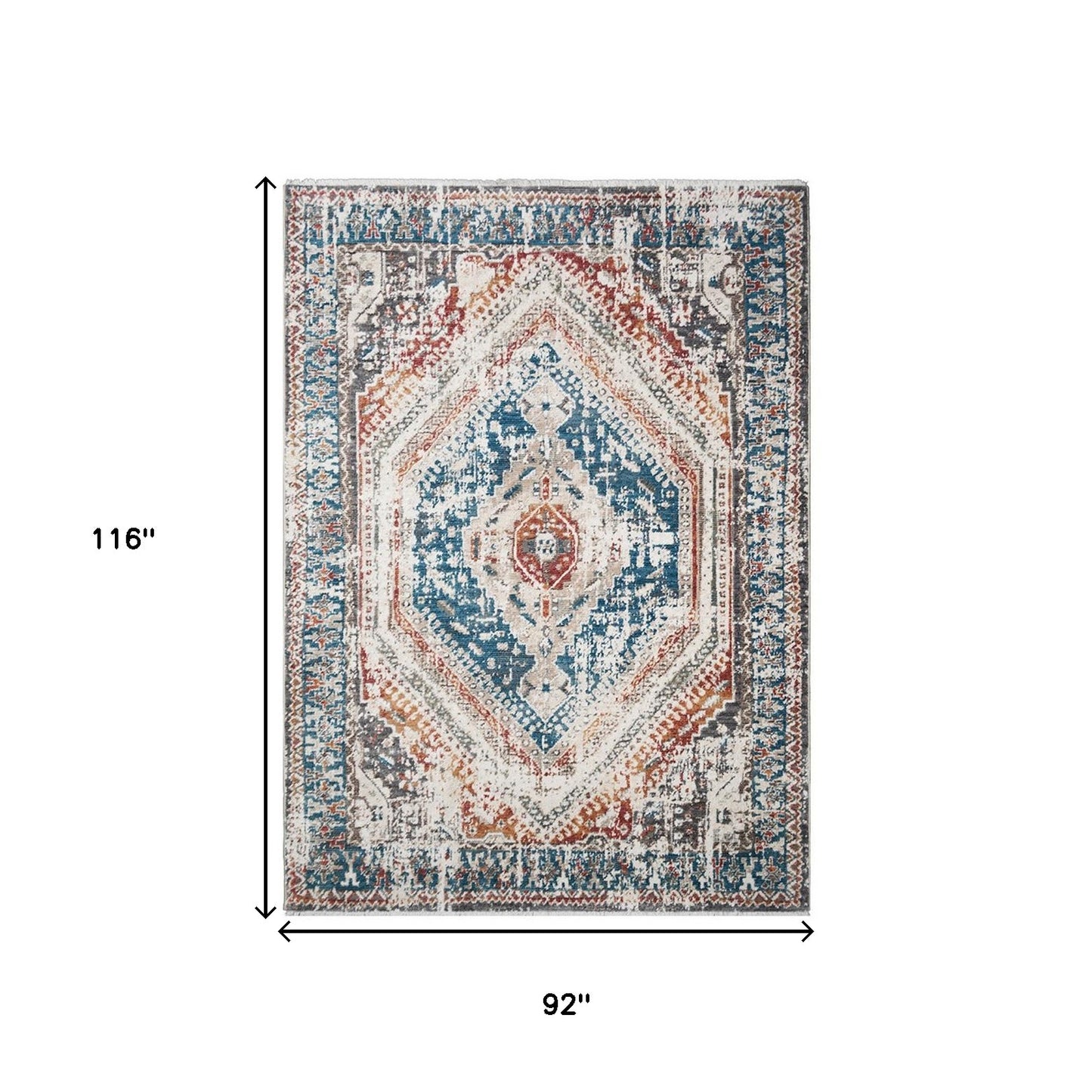 8 x 10 Teal Taupe & Rust Geometric Distressed Rug With Fringe