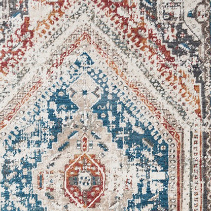 8 x 10 Teal Taupe & Rust Geometric Distressed Rug With Fringe