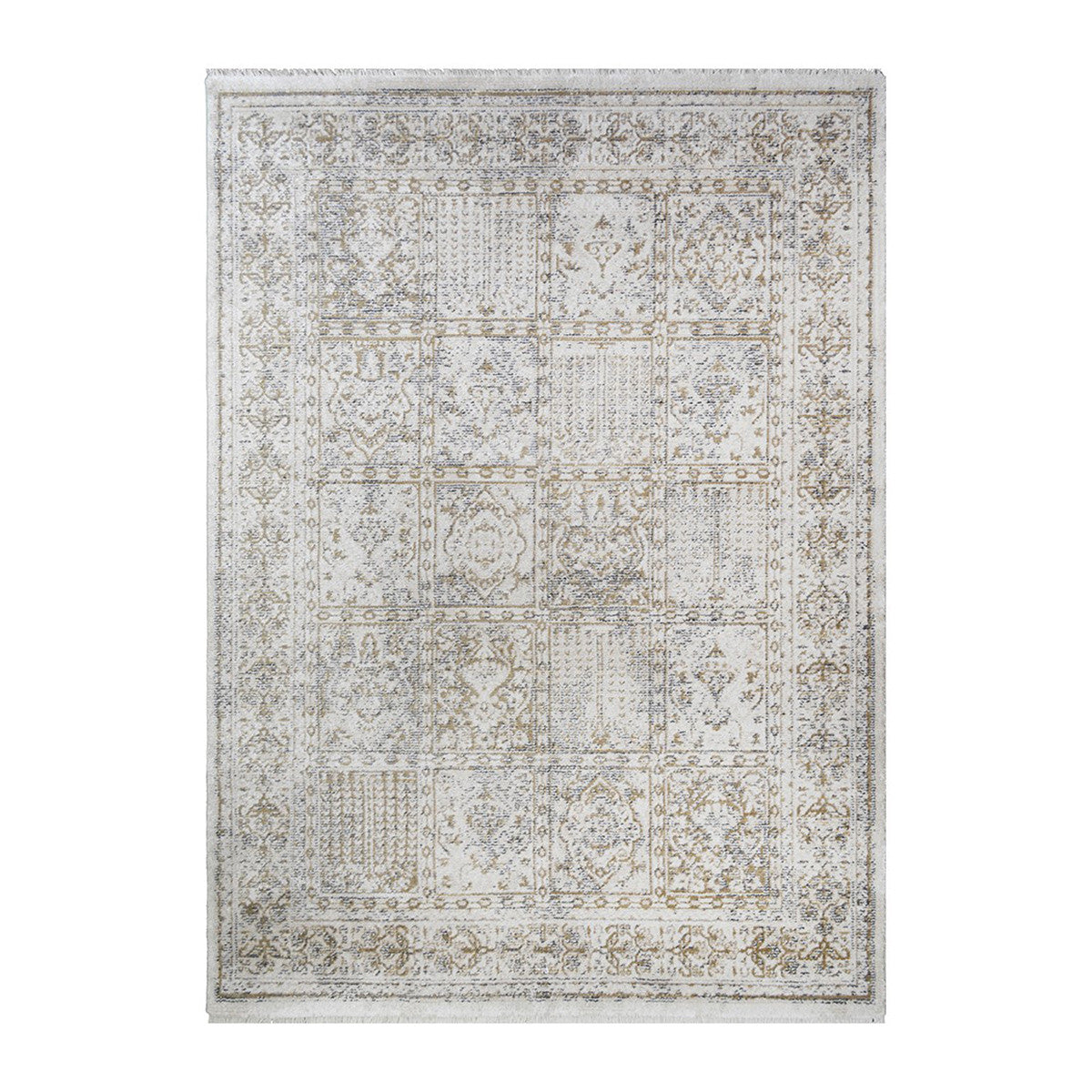 8 x 10 Ivory Oriental Distressed Rug With Fringe