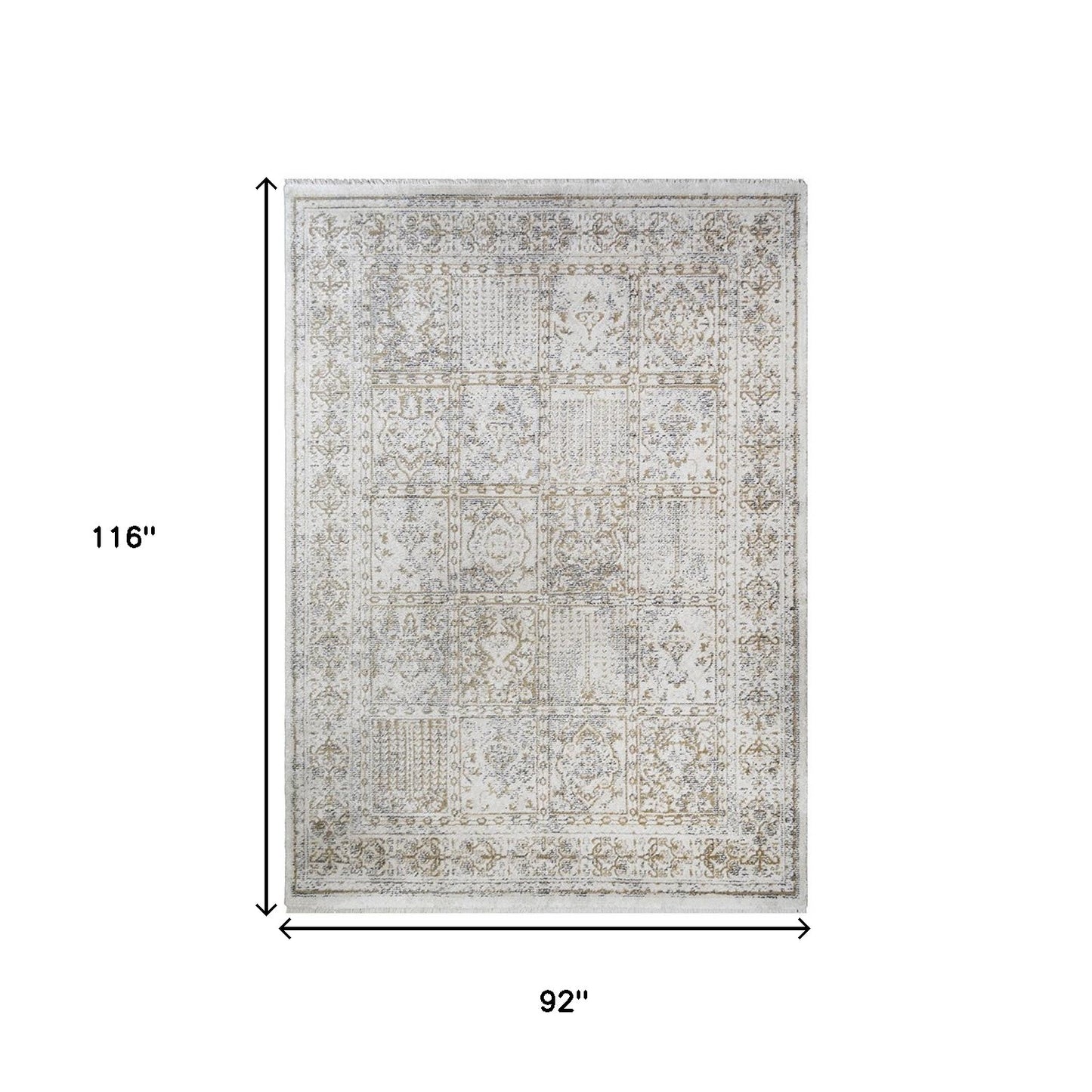 8 x 10 Ivory Oriental Distressed Rug With Fringe