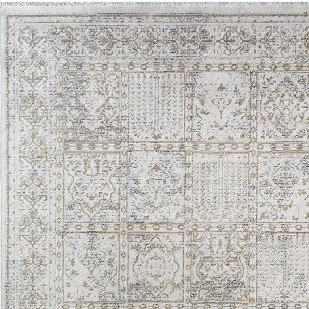 8 x 10 Ivory Oriental Distressed Rug With Fringe
