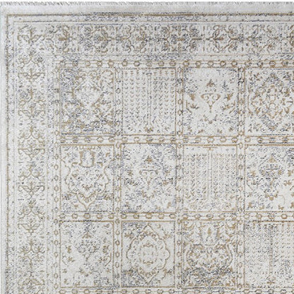 8 x 10 Ivory Oriental Distressed Rug With Fringe