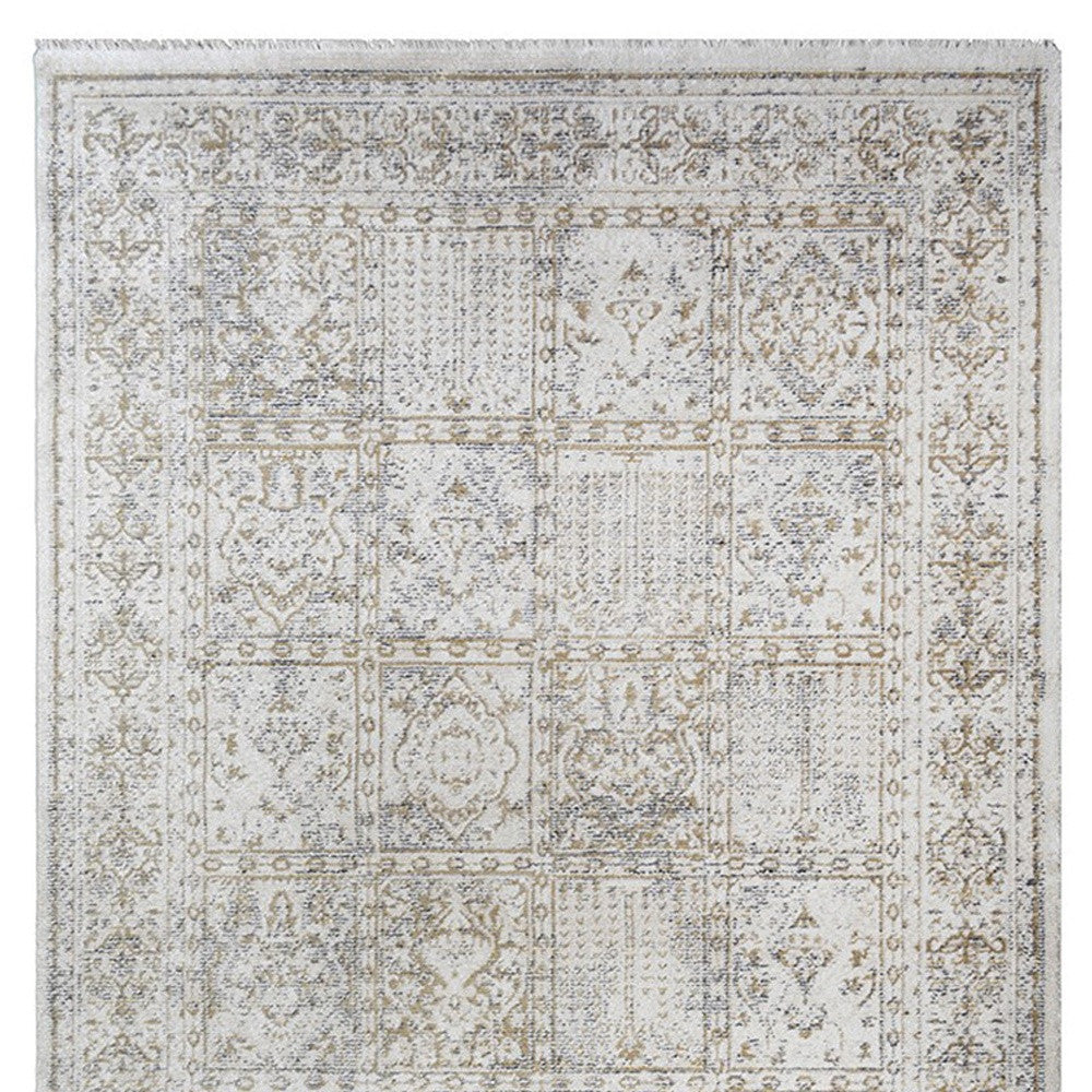 8 x 10 Ivory Oriental Distressed Rug With Fringe