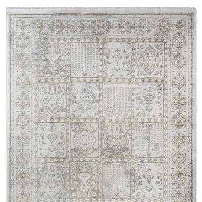 8 x 10 Ivory Oriental Distressed Rug With Fringe