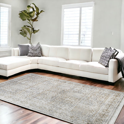 8 x 10 Ivory Oriental Distressed Rug With Fringe