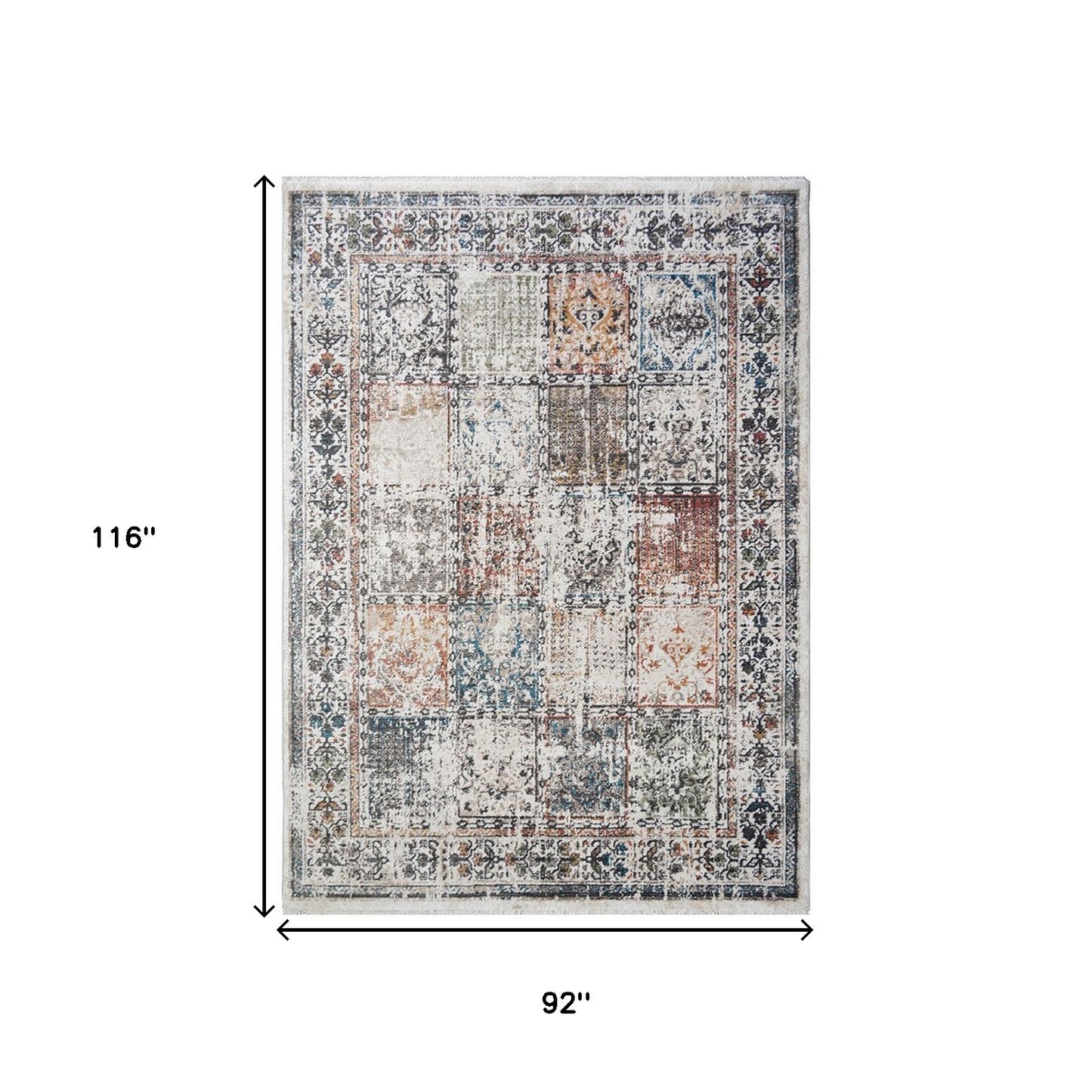 8 x 10 Ivory Oriental Distressed Rug With Fringe