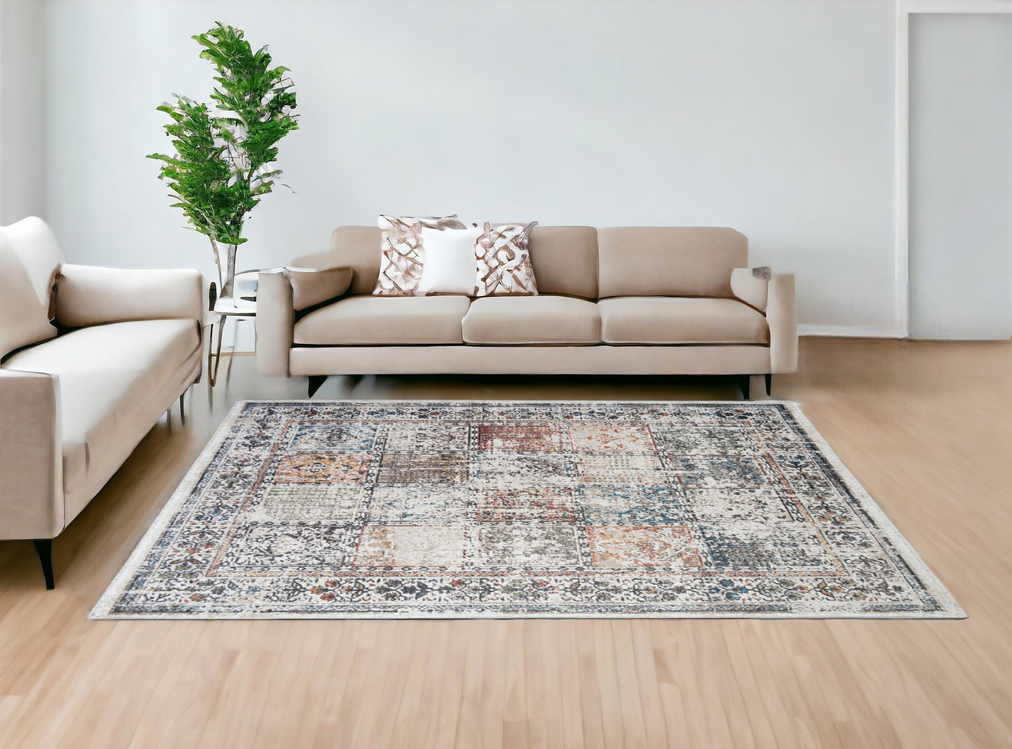 8 x 10 Ivory Oriental Distressed Rug With Fringe