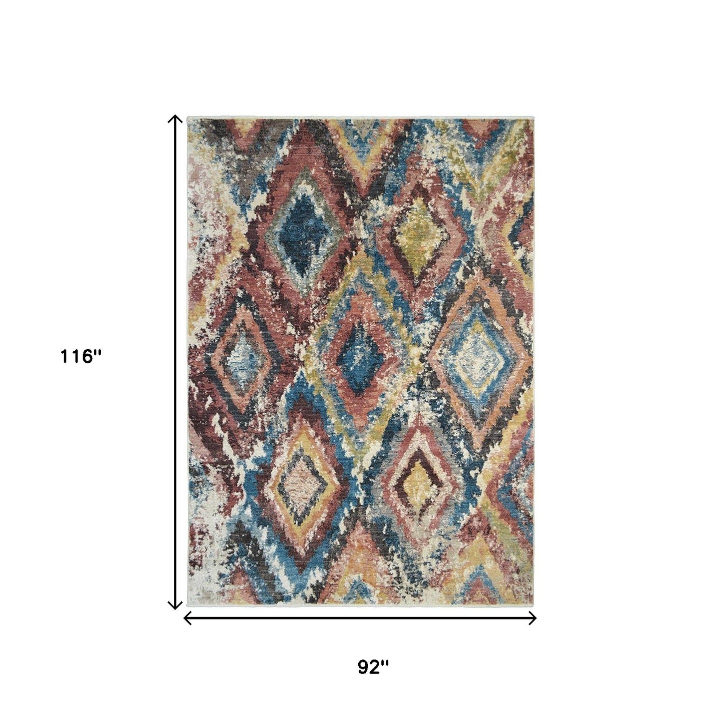 8 x 10 Blue Geometric Distressed Rug With Fringe