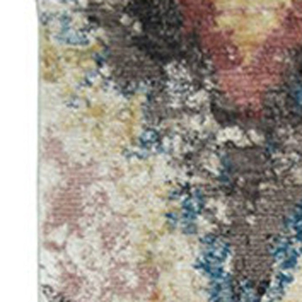 8 x 10 Blue Geometric Distressed Rug With Fringe