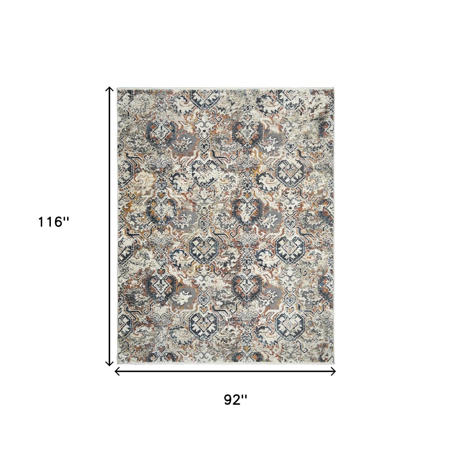 8 x 10 Rust Oriental Distressed Rug With Fringe