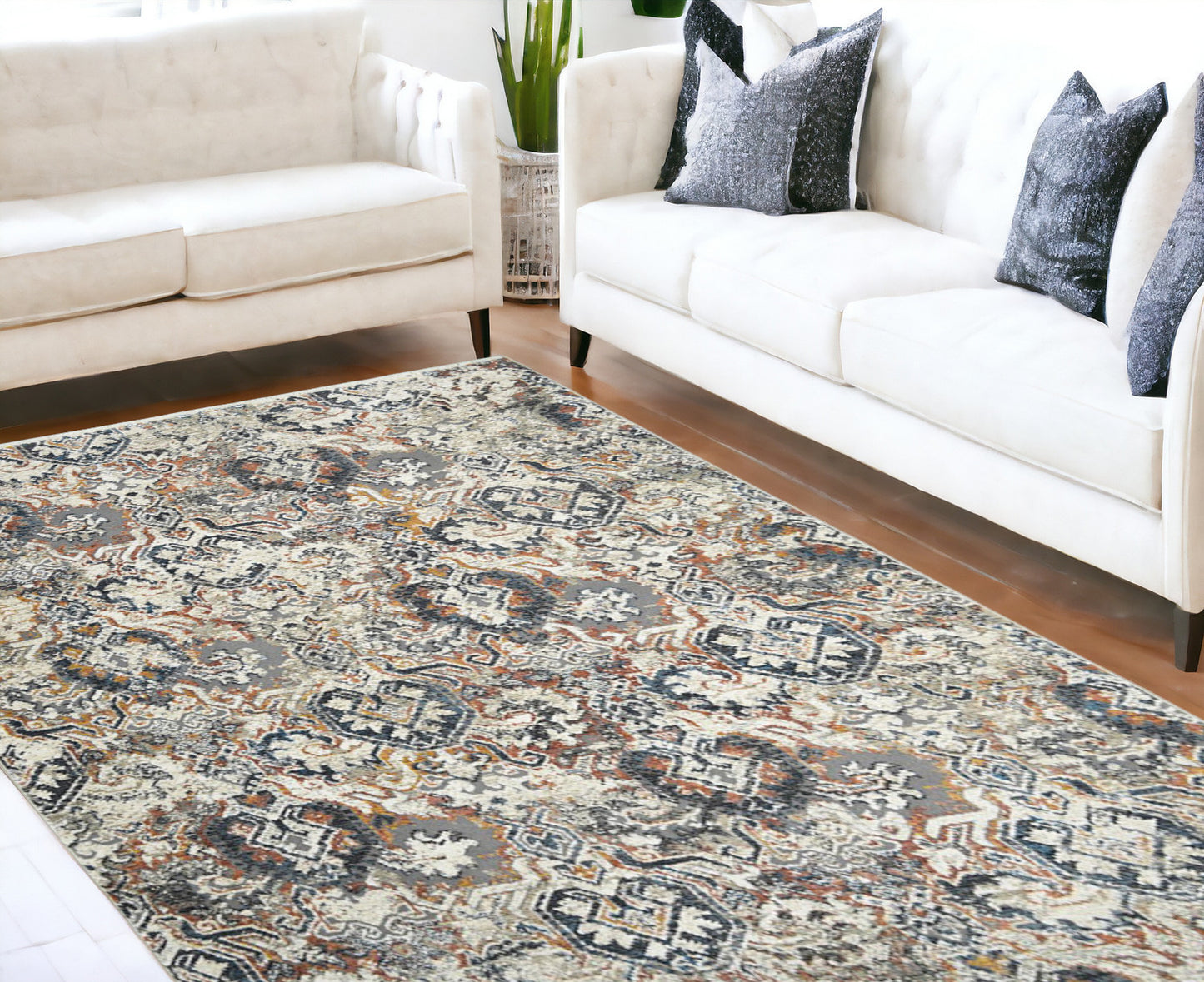 8 x 10 Rust Oriental Distressed Rug With Fringe