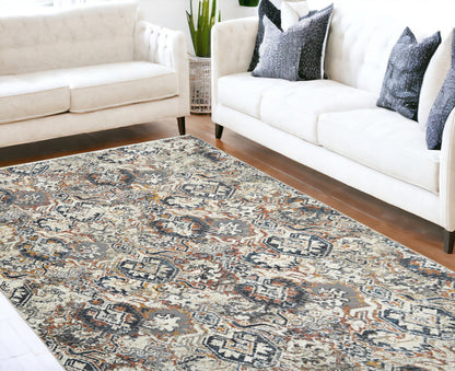 8 x 10 Rust Oriental Distressed Rug With Fringe