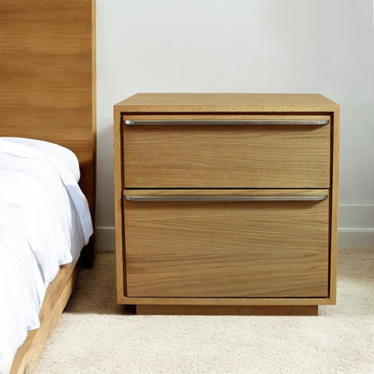 Oak 2 Drawer Wood Nightstand