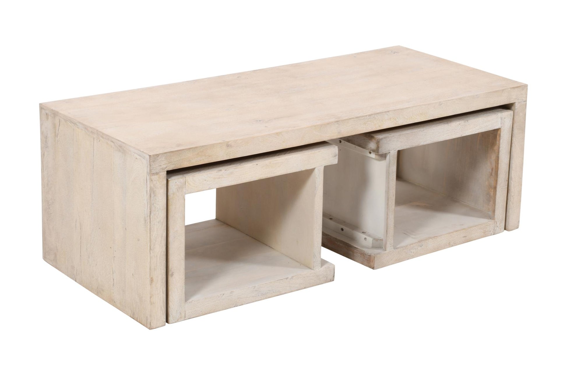 Three Piece Natural Solid Wood Distressed Sled Coffee & End Tables Set image 2