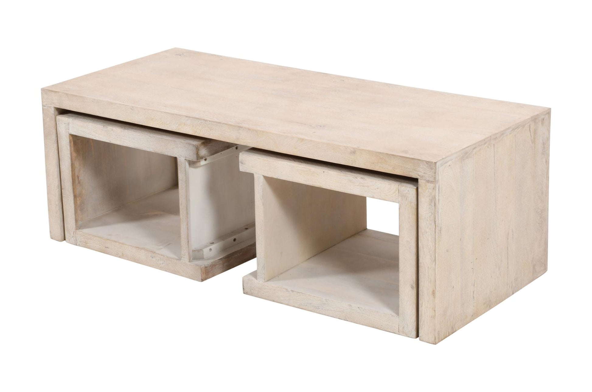Three Piece Natural Solid Wood Distressed Sled Coffee & End Tables Set image 9