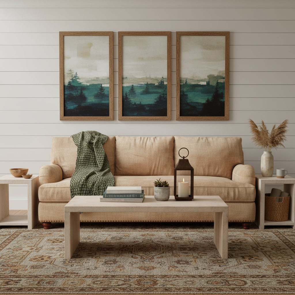 Three Piece Natural Solid Wood Distressed Sled Coffee & End Tables Set image 1