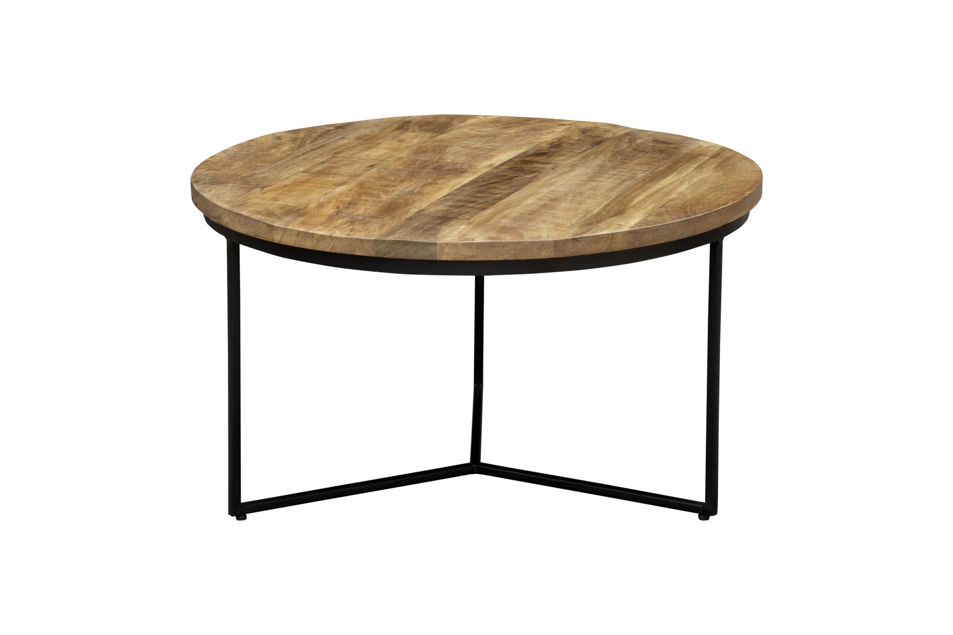 Natural & Black Solid Wood & Iron Round Distressed Cross Legs Coffee Table image 2