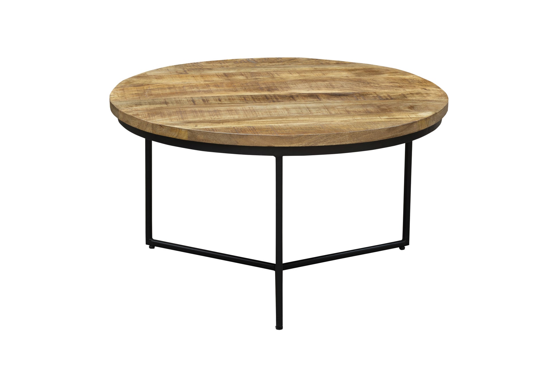 Natural & Black Solid Wood & Iron Round Distressed Cross Legs Coffee Table image 3
