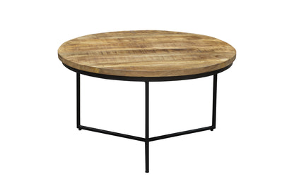 Natural & Black Solid Wood & Iron Round Distressed Cross Legs Coffee Table image 3