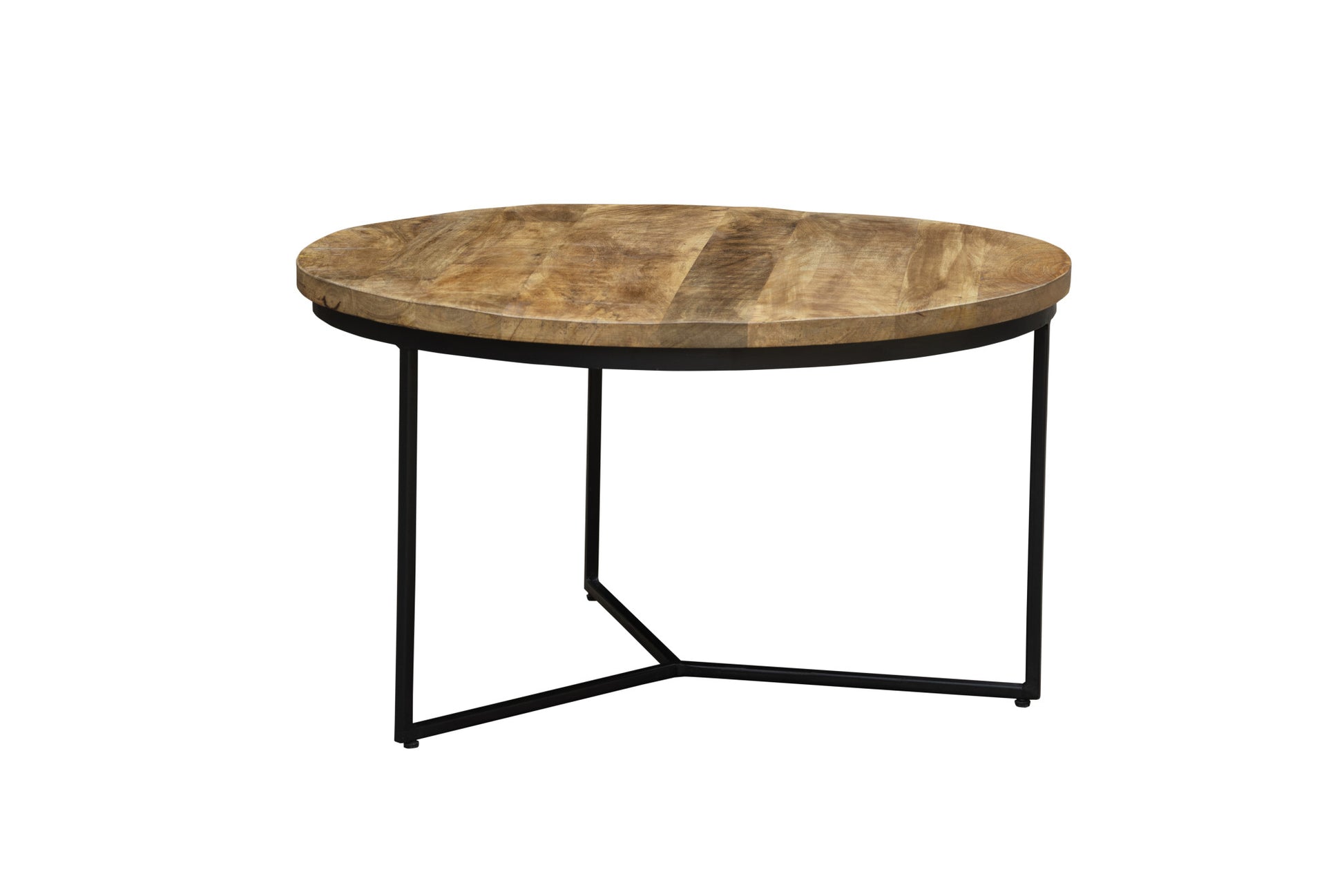 Natural & Black Solid Wood & Iron Round Distressed Cross Legs Coffee Table image 4
