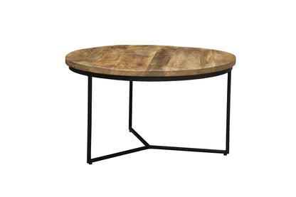 Natural & Black Solid Wood & Iron Round Distressed Cross Legs Coffee Table image 4