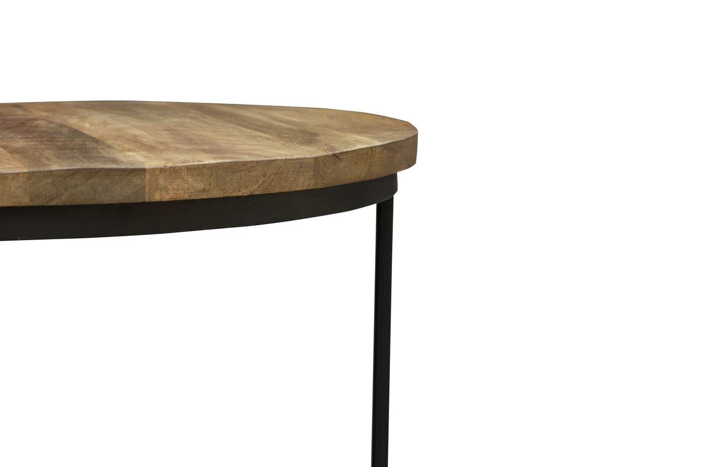 Natural & Black Solid Wood & Iron Round Distressed Cross Legs Coffee Table image 5