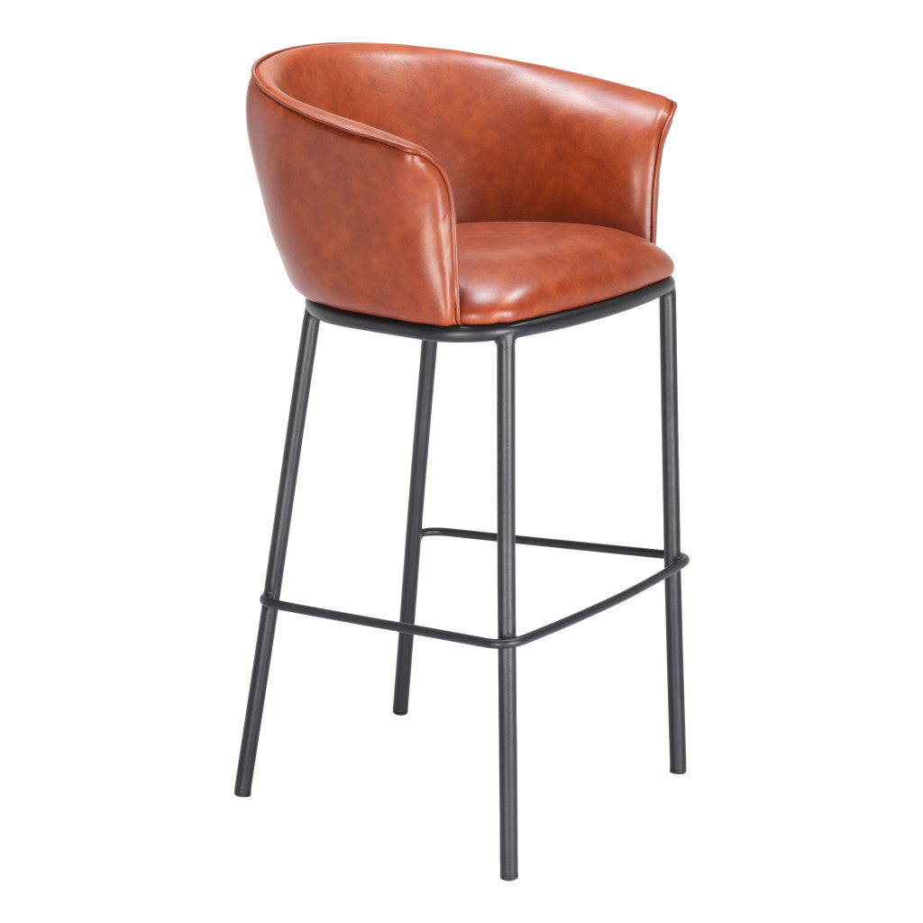 Brown & Black Faux Leather & Steel Bar Height Bar Chair