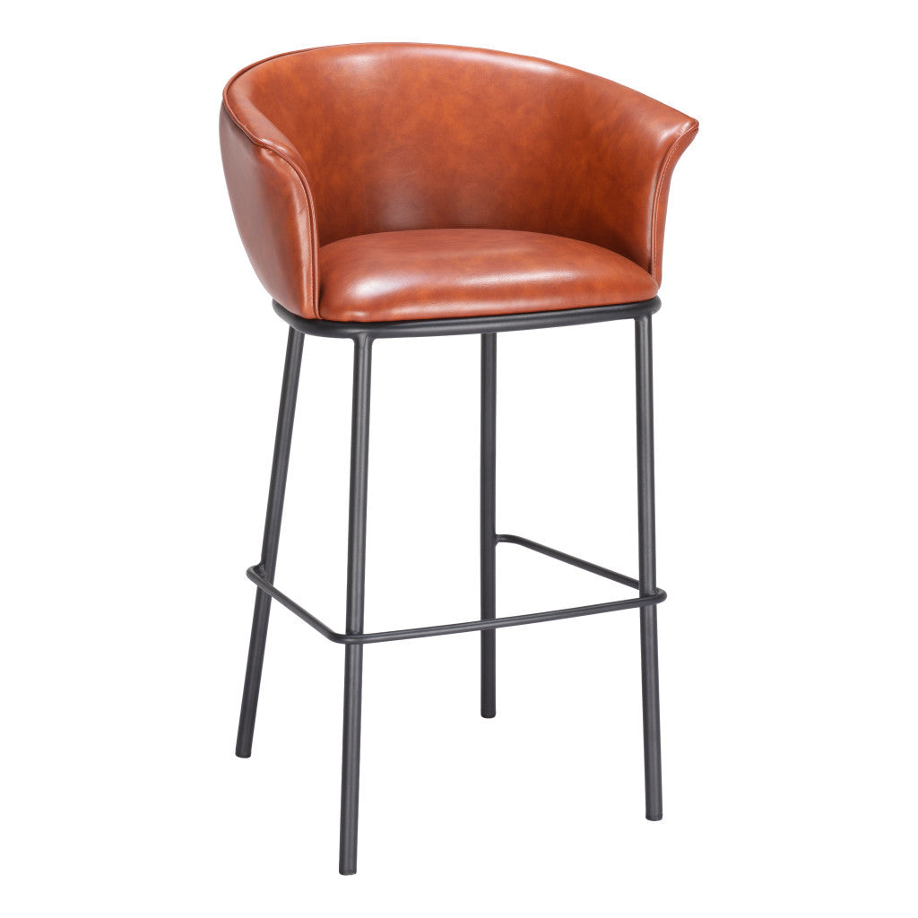 Brown & Black Faux Leather & Steel Bar Height Bar Chair