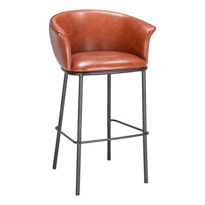 Brown & Black Faux Leather & Steel Bar Height Bar Chair