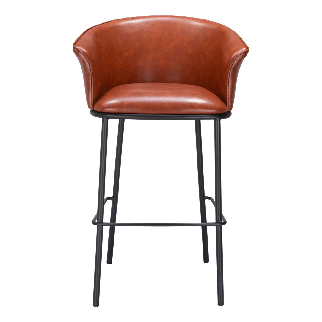 Brown & Black Faux Leather & Steel Bar Height Bar Chair