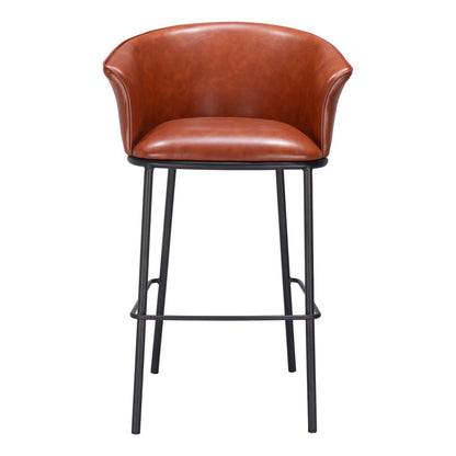 Brown & Black Faux Leather & Steel Bar Height Bar Chair