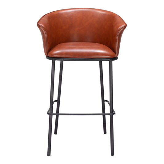 Brown & Black Faux Leather & Steel Bar Height Bar Chair