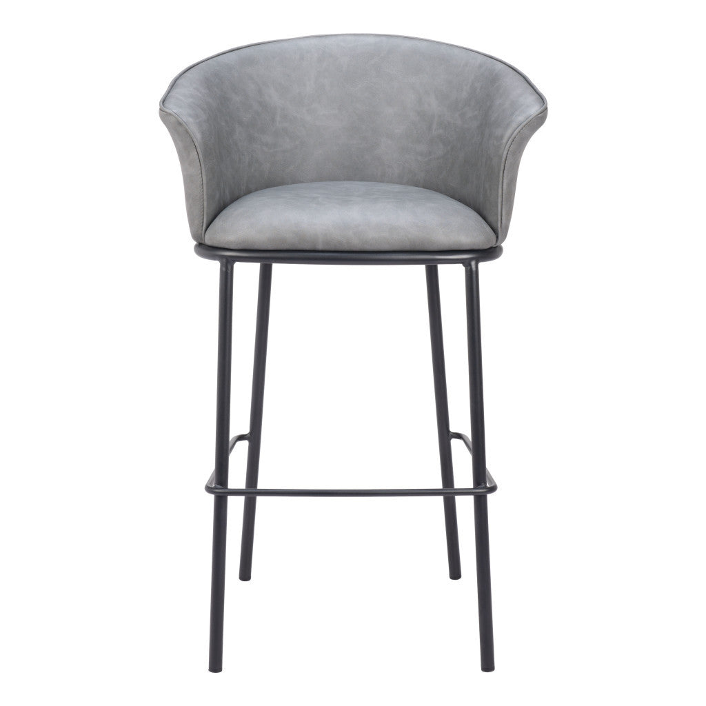 Gray & Black Faux Leather & Steel Bar Height Bar Chair
