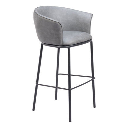 Gray & Black Faux Leather & Steel Bar Height Bar Chair