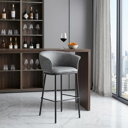 Gray & Black Faux Leather & Steel Bar Height Bar Chair