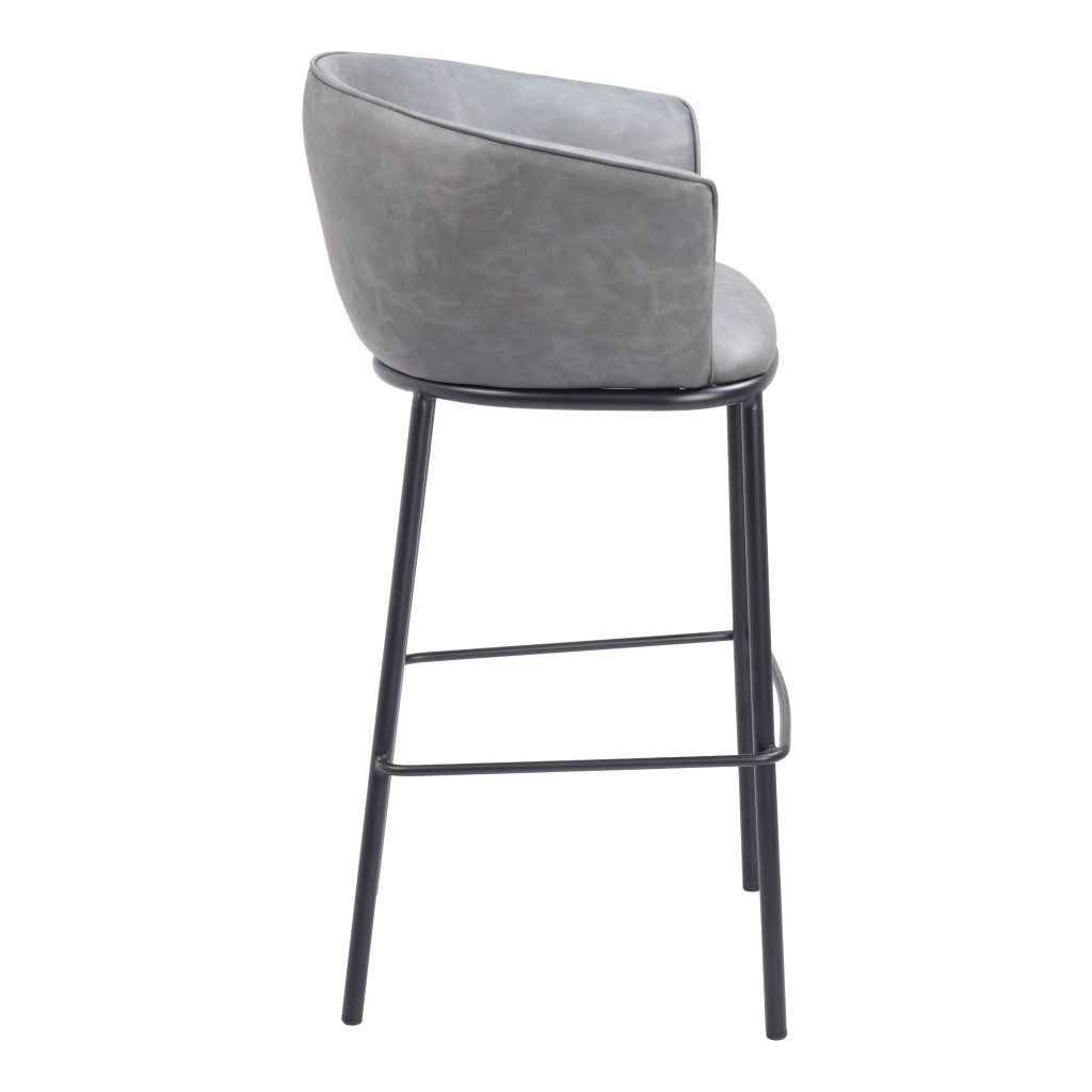 Gray & Black Faux Leather & Steel Bar Height Bar Chair