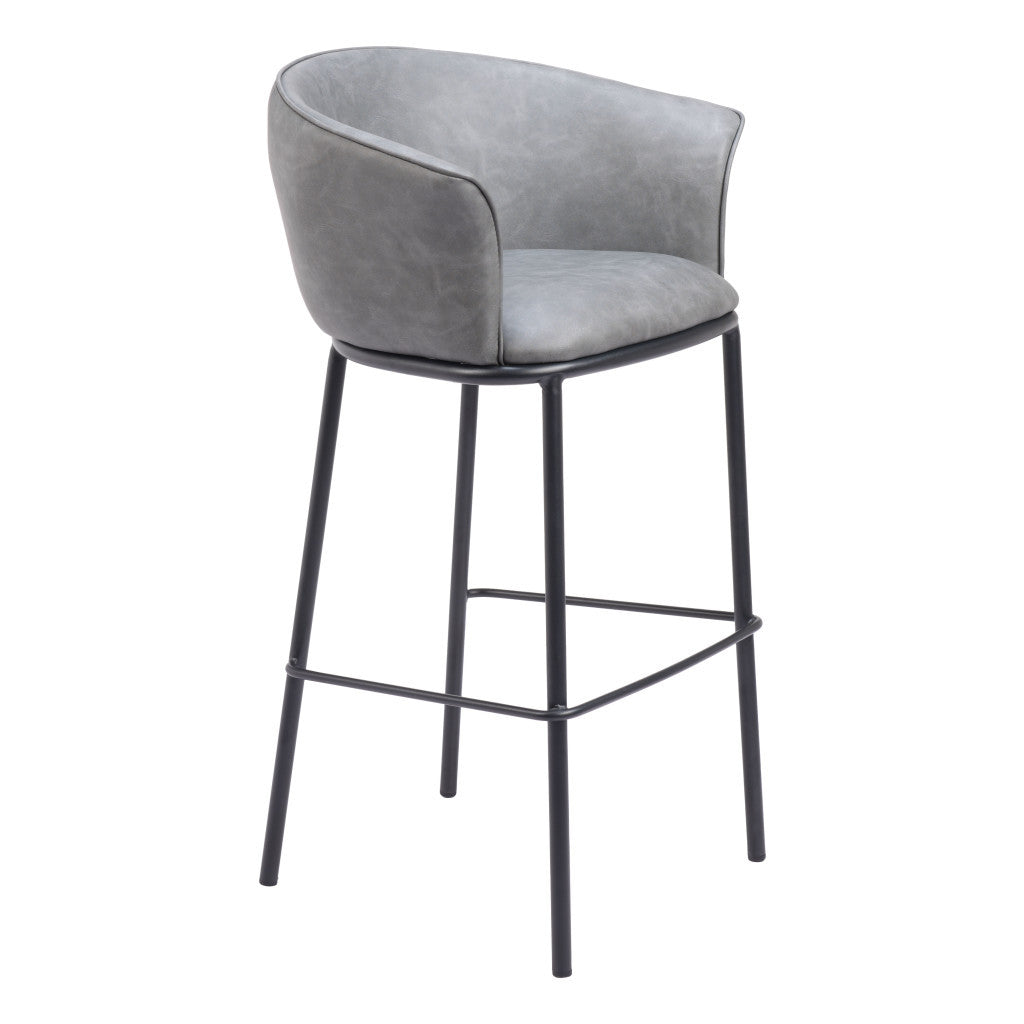 Gray & Black Faux Leather & Steel Bar Height Bar Chair