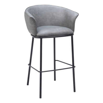 Gray & Black Faux Leather & Steel Bar Height Bar Chair