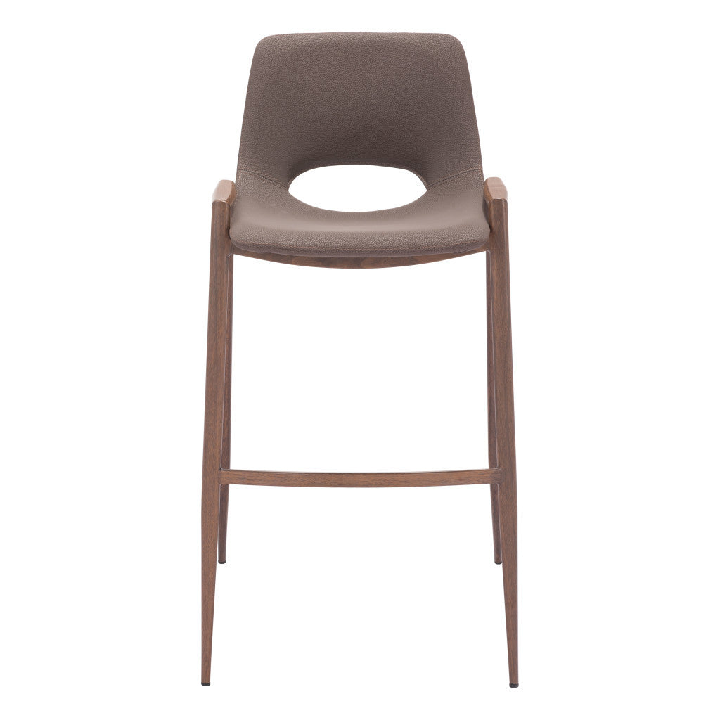 Brown Faux Leather & Steel Low Back Bar Height Bar Chairs - Set of 2