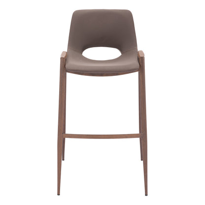 Brown Faux Leather & Steel Low Back Bar Height Bar Chairs - Set of 2