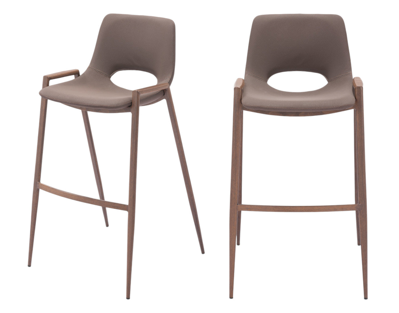 Brown Faux Leather & Steel Low Back Bar Height Bar Chairs - Set of 2