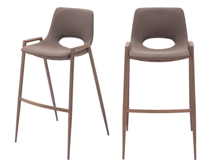 Brown Faux Leather & Steel Low Back Bar Height Bar Chairs - Set of 2