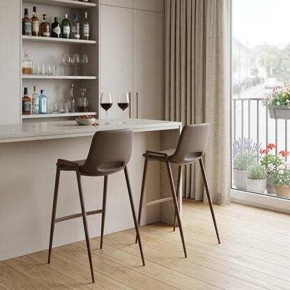 Brown Faux Leather & Steel Low Back Bar Height Bar Chairs - Set of 2