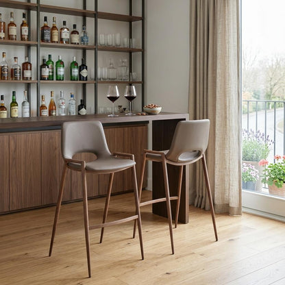 Brown Faux Leather & Steel Low Back Bar Height Bar Chairs - Set of 2